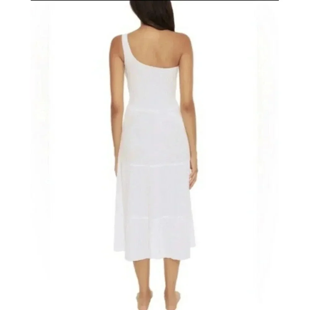 Becca by Rebecca M Virtue Ponza Smocked Dress One Shoulder Midi White Swim Cover